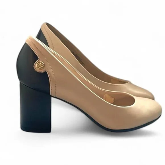 Tommy Hilfinger Beige and Black Pumps Heels Size 7 - Picture 1 of 13